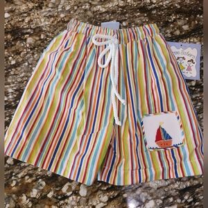 Colorful Striped Kids Shorts with Sailboat Pocket